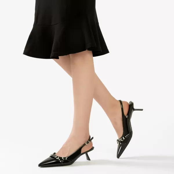 Mostrin Kitten Heels for Women Pointed Toe Pumps Patent Leather Low Heel Slingback Heels with Buckle Dress Shoes for Dating Party WorkingBlack