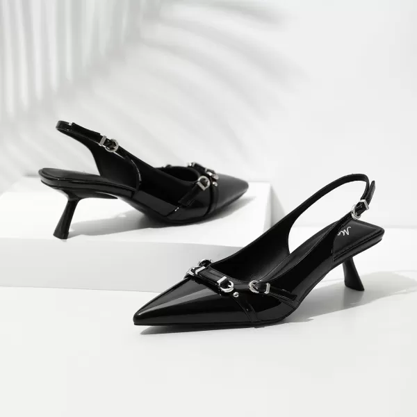 Mostrin Kitten Heels for Women Pointed Toe Pumps Patent Leather Low Heel Slingback Heels with Buckle Dress Shoes for Dating Party WorkingBlack
