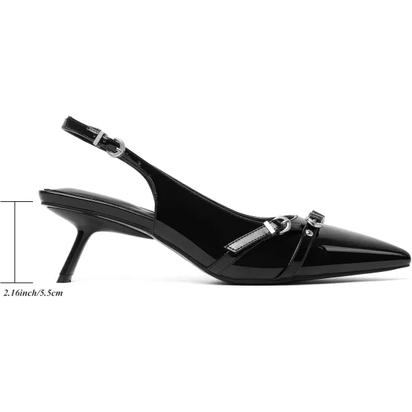 Mostrin Kitten Heels for Women Pointed Toe Pumps Patent Leather Low Heel Slingback Heels with Buckle Dress Shoes for Dating Party WorkingBlack