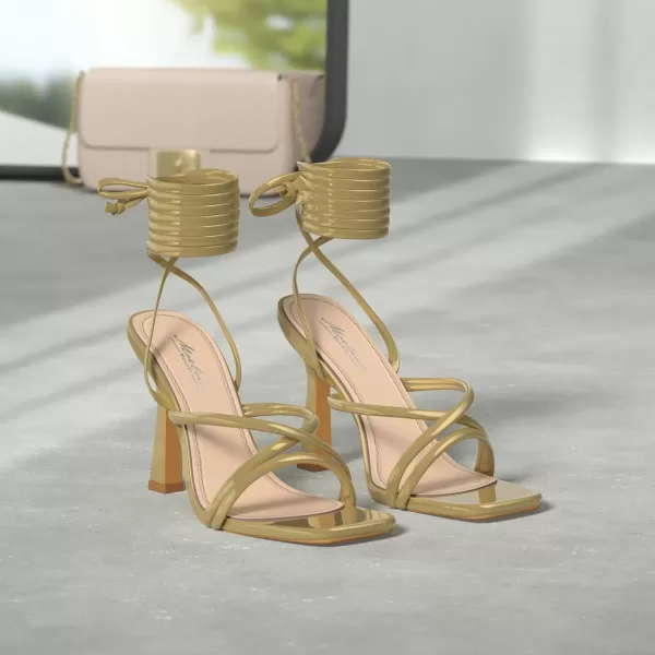 Mostrin Womens Sandals Strappy Heels for Women Lace Up Heels Square Open Toe Heels Tie Up High Heeled Sandals for Prom Party Daily WearGold