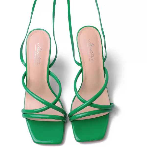 Mostrin Womens Sandals Strappy Heels for Women Lace Up Heels Square Open Toe Heels Tie Up High Heeled Sandals for Prom Party Daily WearGreen