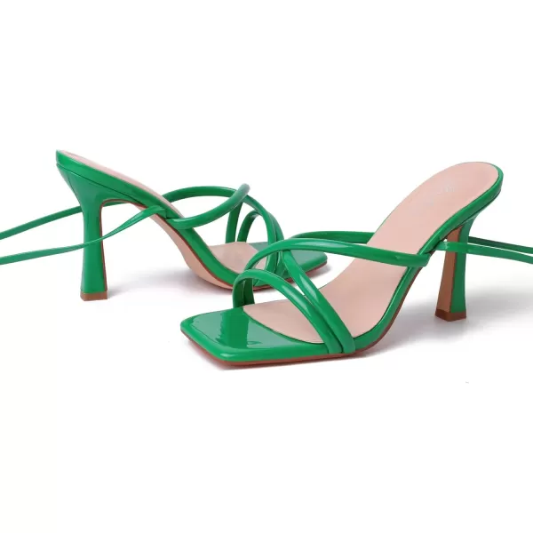 Mostrin Womens Sandals Strappy Heels for Women Lace Up Heels Square Open Toe Heels Tie Up High Heeled Sandals for Prom Party Daily WearGreen