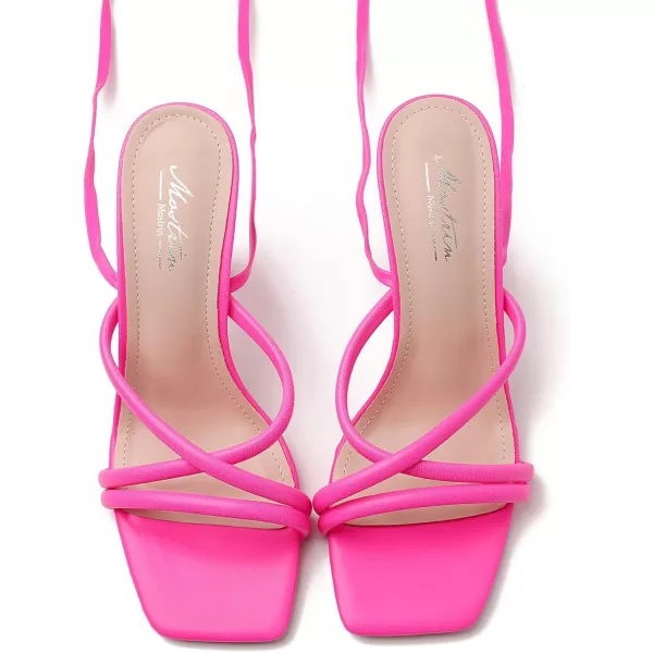 Mostrin Womens Sandals Strappy Heels for Women Lace Up Heels Square Open Toe Heels Tie Up High Heeled Sandals for Prom Party Daily WearHot Pink