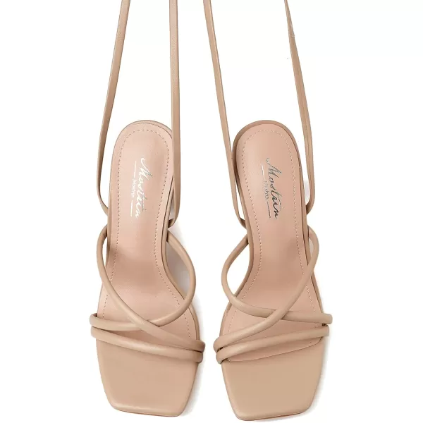 Mostrin Womens Sandals Strappy Heels for Women Lace Up Heels Square Open Toe Heels Tie Up High Heeled Sandals for Prom Party Daily WearNude