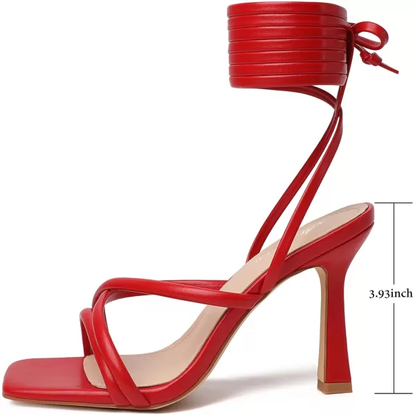 Mostrin Womens Sandals Strappy Heels for Women Lace Up Heels Square Open Toe Heels Tie Up High Heeled Sandals for Prom Party Daily WearRed