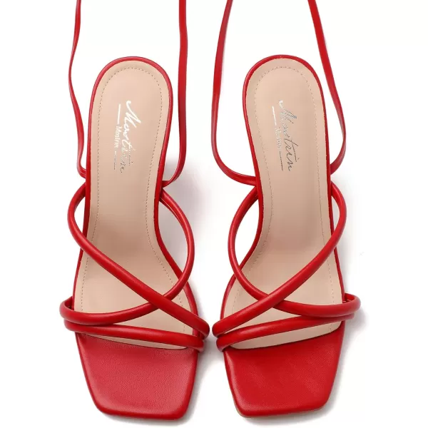 Mostrin Womens Sandals Strappy Heels for Women Lace Up Heels Square Open Toe Heels Tie Up High Heeled Sandals for Prom Party Daily WearRed