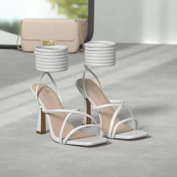 Mostrin Womens Sandals Strappy Heels for Women Lace Up Heels Square Open Toe Heels Tie Up High Heeled Sandals for Prom Party Daily WearWhite