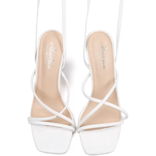 Mostrin Womens Sandals Strappy Heels for Women Lace Up Heels Square Open Toe Heels Tie Up High Heeled Sandals for Prom Party Daily WearWhite
