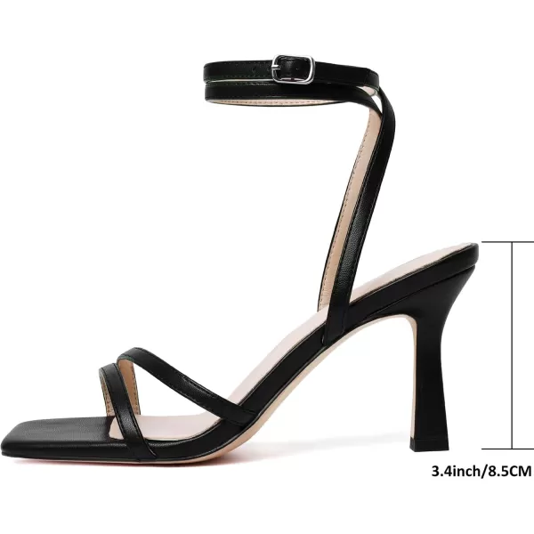 Mostrin Womens Sandals Strappy Heels for Women Square Open Toe Heels Tie Up High Heeled Sandals Lace Up Heels for Prom Party Daily WearBlack04