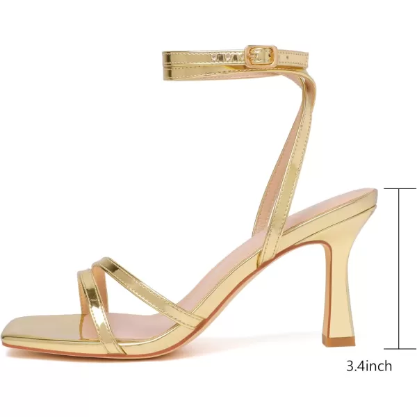 Mostrin Womens Sandals Strappy Heels for Women Square Open Toe Heels Tie Up High Heeled Sandals Lace Up Heels for Prom Party Daily WearGold04
