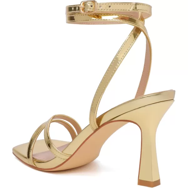 Mostrin Womens Sandals Strappy Heels for Women Square Open Toe Heels Tie Up High Heeled Sandals Lace Up Heels for Prom Party Daily WearGold04
