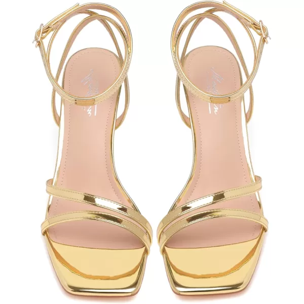 Mostrin Womens Sandals Strappy Heels for Women Square Open Toe Heels Tie Up High Heeled Sandals Lace Up Heels for Prom Party Daily WearGold04