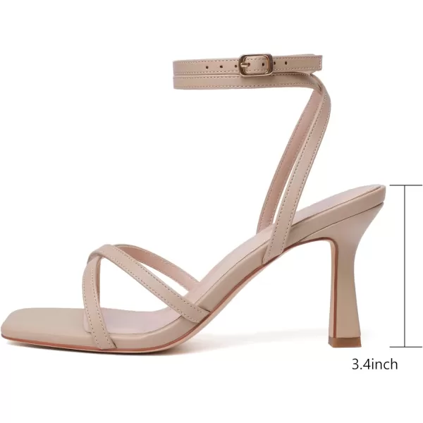 Mostrin Womens Sandals Strappy Heels for Women Square Open Toe Heels Tie Up High Heeled Sandals Lace Up Heels for Prom Party Daily WearNude03