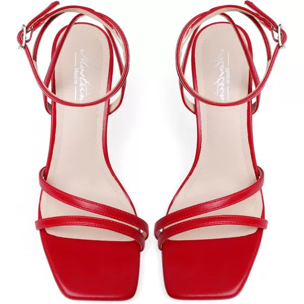 Mostrin Womens Sandals Strappy Heels for Women Square Open Toe Heels Tie Up High Heeled Sandals Lace Up Heels for Prom Party Daily WearRed04