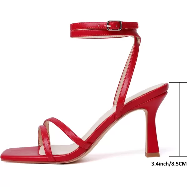 Mostrin Womens Sandals Strappy Heels for Women Square Open Toe Heels Tie Up High Heeled Sandals Lace Up Heels for Prom Party Daily WearRed04