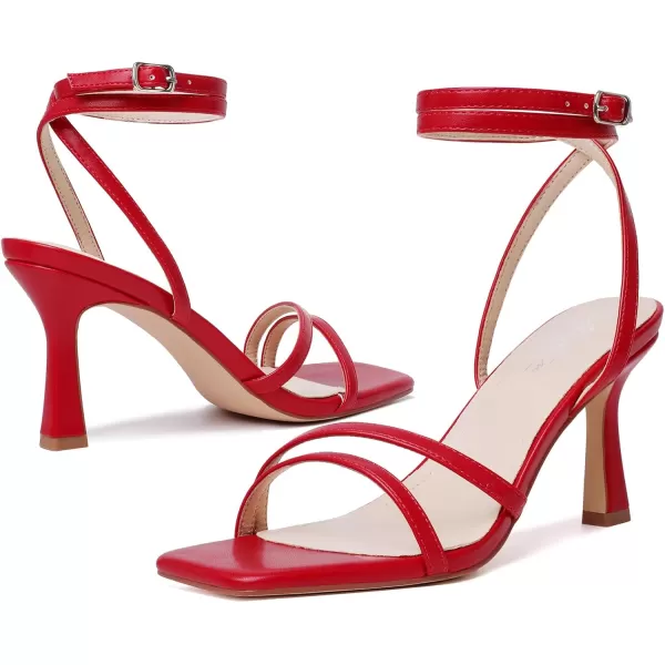 Mostrin Womens Sandals Strappy Heels for Women Square Open Toe Heels Tie Up High Heeled Sandals Lace Up Heels for Prom Party Daily WearRed04