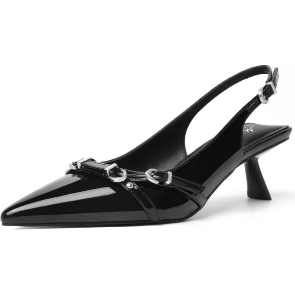 Mostrin Kitten Heels for Women Pointed Toe Pumps Patent Leather Low Heel Slingback Heels with Buckle Dress Shoes for Dating Party WorkingBlack