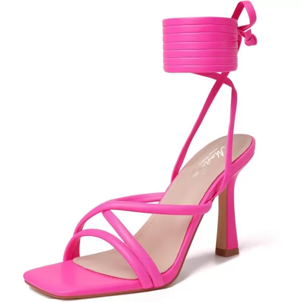 Mostrin Womens Sandals Strappy Heels for Women Lace Up Heels Square Open Toe Heels Tie Up High Heeled Sandals for Prom Party Daily WearHot Pink