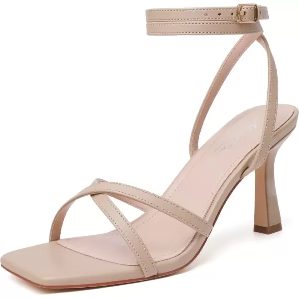 Mostrin Womens Sandals Strappy Heels for Women Square Open Toe Heels Tie Up High Heeled Sandals Lace Up Heels for Prom Party Daily WearNude03