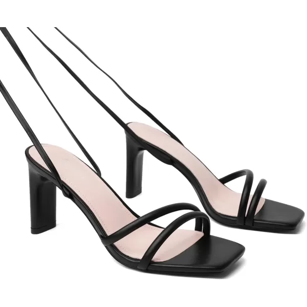 Mostrin Strappy Heels for Women Lace Up Heels Square Open Toe Heels Tie Up High Heeled Sandals for Prom Party Daily WearBlack02