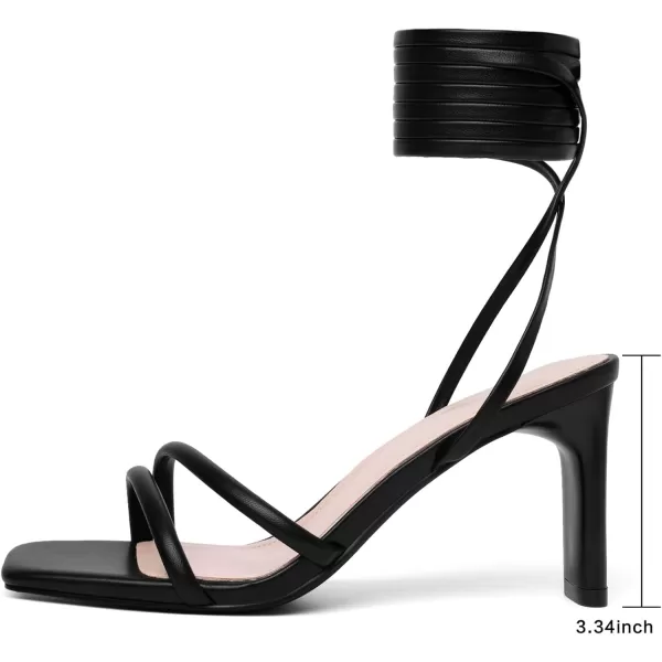 Mostrin Strappy Heels for Women Lace Up Heels Square Open Toe Heels Tie Up High Heeled Sandals for Prom Party Daily WearBlack02