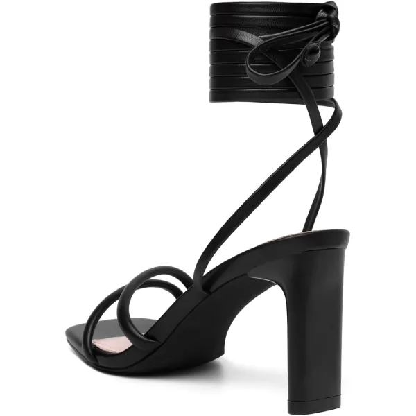 Mostrin Strappy Heels for Women Lace Up Heels Square Open Toe Heels Tie Up High Heeled Sandals for Prom Party Daily WearBlack02