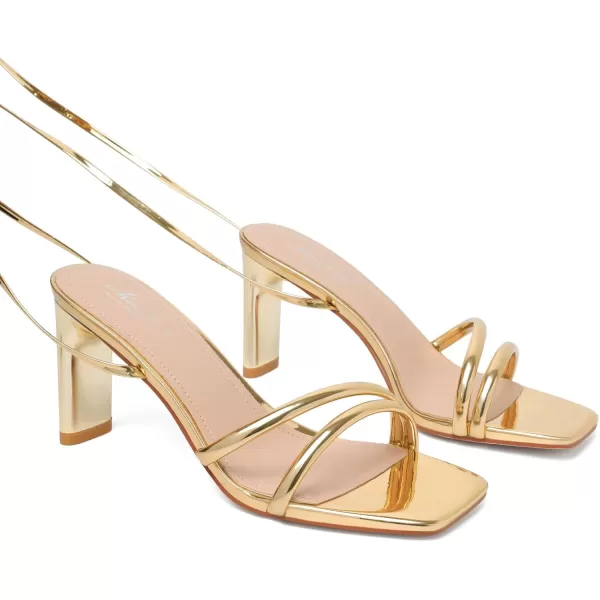 Mostrin Strappy Heels for Women Lace Up Heels Square Open Toe Heels Tie Up High Heeled Sandals for Prom Party Daily WearGold02
