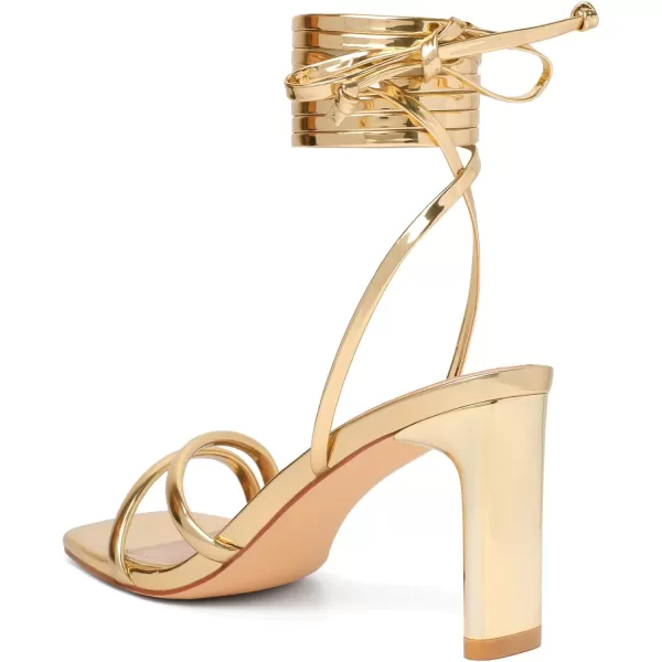 Mostrin Strappy Heels for Women Lace Up Heels Square Open Toe Heels Tie Up High Heeled Sandals for Prom Party Daily WearGold02