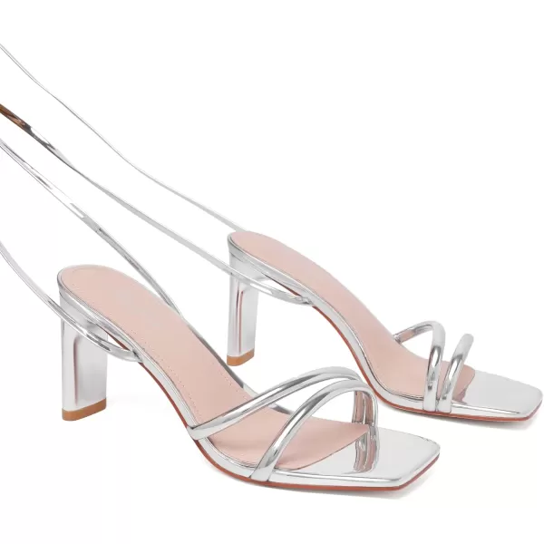 Mostrin Strappy Heels for Women Lace Up Heels Square Open Toe Heels Tie Up High Heeled Sandals for Prom Party Daily WearSilver02