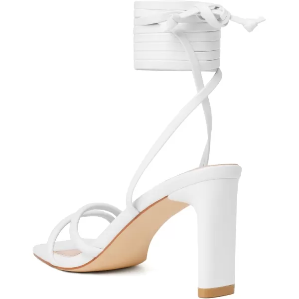 Mostrin Strappy Heels for Women Lace Up Heels Square Open Toe Heels Tie Up High Heeled Sandals for Prom Party Daily WearWhite02