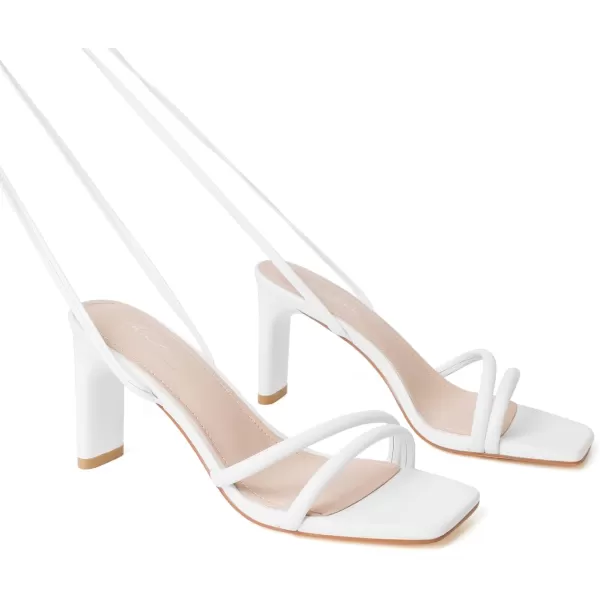 Mostrin Strappy Heels for Women Lace Up Heels Square Open Toe Heels Tie Up High Heeled Sandals for Prom Party Daily WearWhite02