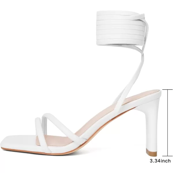 Mostrin Strappy Heels for Women Lace Up Heels Square Open Toe Heels Tie Up High Heeled Sandals for Prom Party Daily WearWhite02