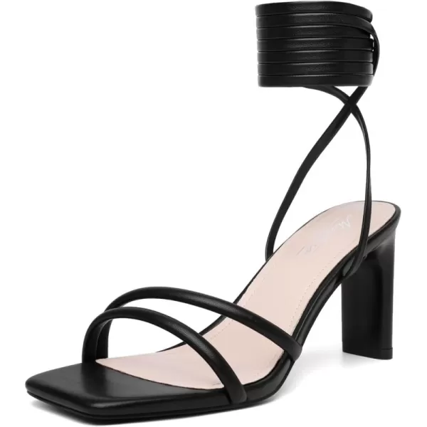 Mostrin Strappy Heels for Women Lace Up Heels Square Open Toe Heels Tie Up High Heeled Sandals for Prom Party Daily WearBlack02