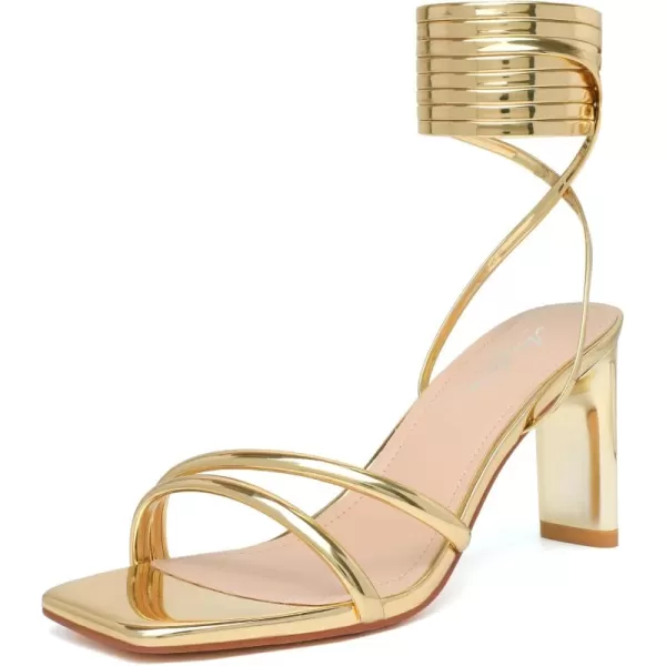 Mostrin Strappy Heels for Women Lace Up Heels Square Open Toe Heels Tie Up High Heeled Sandals for Prom Party Daily WearGold02