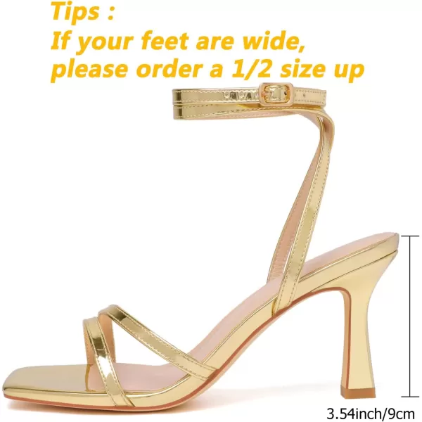 Mostrin Womens Sandals Strappy Heels for Women Ankle Strap Lace Up Heels Square Open Toe Heels Tie Up Stiletto High Heeled Sandals for Prom Party Daily WearGold04