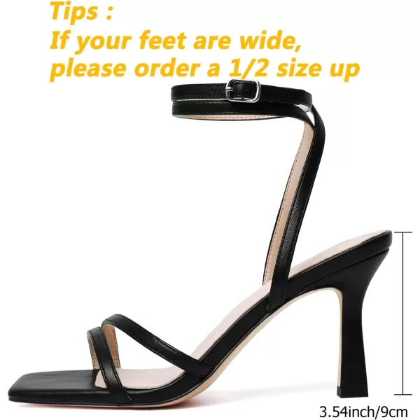 Mostrin Womens Sandals Strappy Heels for Women Ankle Strap Lace Up Heels Square Open Toe Heels Tie Up Stiletto High Heeled Sandals for Prom Party Daily WearBlack04