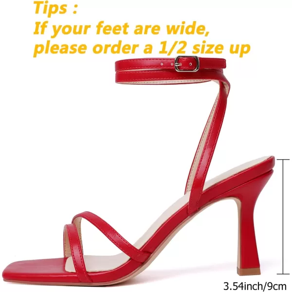 Mostrin Womens Sandals Strappy Heels for Women Ankle Strap Lace Up Heels Square Open Toe Heels Tie Up Stiletto High Heeled Sandals for Prom Party Daily WearRed04