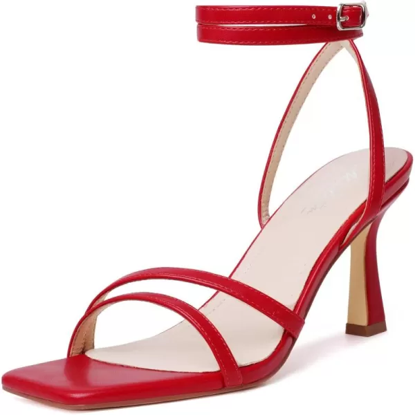 Mostrin Womens Sandals Strappy Heels for Women Ankle Strap Lace Up Heels Square Open Toe Heels Tie Up Stiletto High Heeled Sandals for Prom Party Daily WearRed04