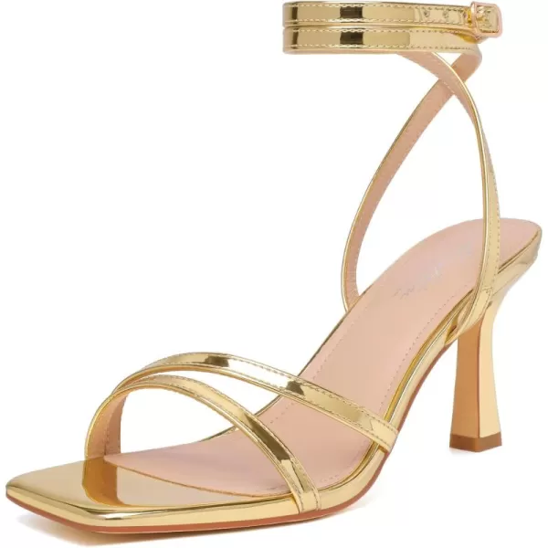 Mostrin Womens Sandals Strappy Heels for Women Ankle Strap Lace Up Heels Square Open Toe Heels Tie Up Stiletto High Heeled Sandals for Prom Party Daily WearGold04