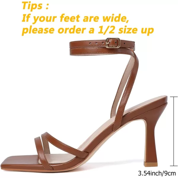 imageMostrin Womens Sandals Strappy Heels for Women Ankle Strap Lace Up Heels Square Open Toe Heels Tie Up Stiletto High Heeled Sandals for Prom Party Daily WearBrown04