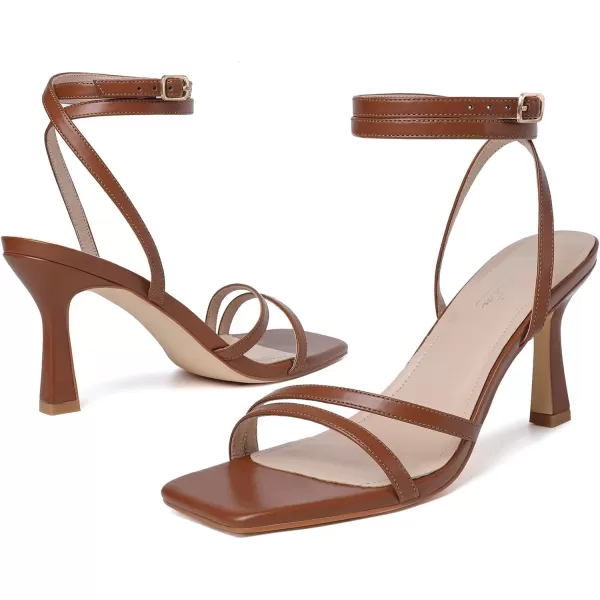 imageMostrin Womens Sandals Strappy Heels for Women Ankle Strap Lace Up Heels Square Open Toe Heels Tie Up Stiletto High Heeled Sandals for Prom Party Daily WearBrown04