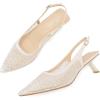imageMostrin Kitten Heels for Women Pointed Toe Pumps Patent Leather Low Heel Slingback Heels with Buckle Dress Shoes for Dating Party WorkingBeige Pearl