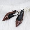 imageMostrin Kitten Heels for Women Pointed Toe Pumps Patent Leather Low Heel Slingback Heels with Buckle Dress Shoes for Dating Party WorkingDark Brown