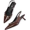 imageMostrin Kitten Heels for Women Pointed Toe Pumps Patent Leather Low Heel Slingback Heels with Buckle Dress Shoes for Dating Party WorkingDark Brown