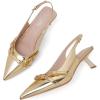 imageMostrin Kitten Heels for Women Pointed Toe Pumps Patent Leather Low Heel Slingback Heels with Buckle Dress Shoes for Dating Party WorkingGold