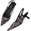 imageMostrin Kitten Heels for Women Pointed Toe Pumps Patent Leather Low Heel Slingback Heels with Buckle Dress Shoes for Dating Party WorkingLeopard Mesh