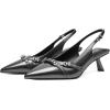 imageMostrin Kitten Heels for Women Pointed Toe Pumps Patent Leather Low Heel Slingback Heels with Buckle Dress Shoes for Dating Party WorkingMetallic Grey