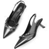 imageMostrin Kitten Heels for Women Pointed Toe Pumps Patent Leather Low Heel Slingback Heels with Buckle Dress Shoes for Dating Party WorkingMetallic Grey