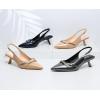 imageMostrin Kitten Heels for Women Pointed Toe Pumps Patent Leather Low Heel Slingback Heels with Buckle Dress Shoes for Dating Party WorkingMetallic Grey