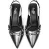 imageMostrin Kitten Heels for Women Pointed Toe Pumps Patent Leather Low Heel Slingback Heels with Buckle Dress Shoes for Dating Party WorkingMetallic Grey